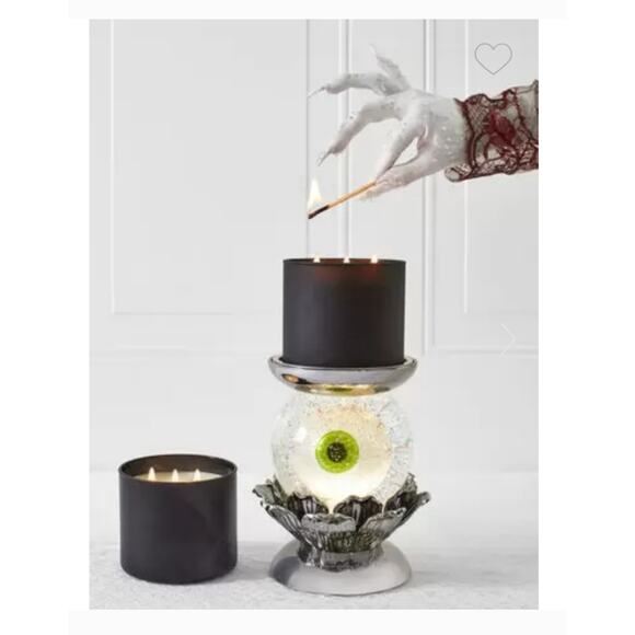 HALLOWEEN EYEBALL PEDESTAL WATER GLOBE 3-WICK CANDLE HOLDER BY BATH & BODY WORKS - Picture 3 of 6